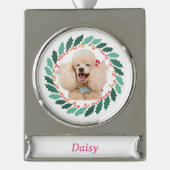 オリジナル写真と名前のクリスマスオーナメント シルバープレートバナーオーナメント (正面)