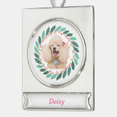 オリジナル写真と名前のクリスマスオーナメント シルバープレートバナーオーナメント (左)