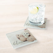 オリジナル写真と名前、テキストを入れたデザイン ガラスコースター (アングル)