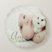 オリジナル写真と名前、テキストを入れたデザイン ラウンドクッション (裏面)