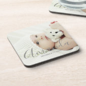 オリジナル写真と名前、テキストを入れた特別なギフト コースター (左側)