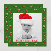 オリジナル写真のクリスマス キャンディーケーン柄を作成 シーズンカード (正面/裏面)