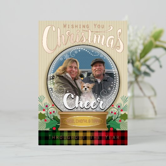 オリジナル写真のスノーグローブクリスマスカード 本物の金箔  箔シーズンカード (立ち正面)