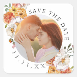 オリジナル写真のフラワーデザインSave the Date スクエアシール