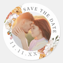 オリジナル写真のフラワーデザインSave the Date ラウンドシール