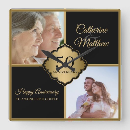 オリジナル写真の結婚記念日 スクエア壁時計 (正面)