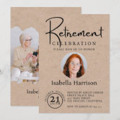 オリジナル写真を紙の背景に載せた退職デザイン 招待状 (正面/裏面)