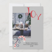 オリジナル写真を追加できるモダンなクリスマス カード Joy Candy Cane (正面)