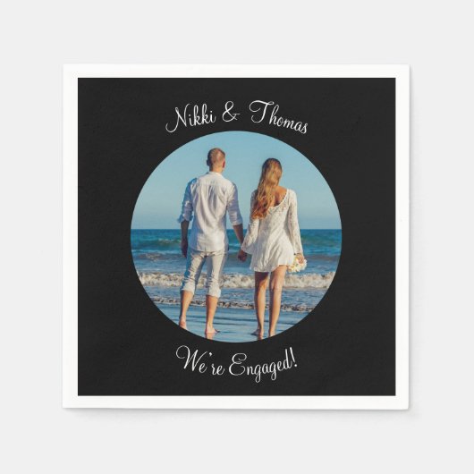 オリジナル写真エンゲージメントネーム カップルを作成 スタンダードカクテルナプキン (正面)