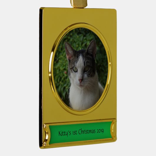 オリジナル写真オーナメント *お好きな画像/テキストを追加* ゴールドプレートバナーオーナメント (右)