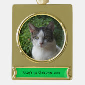 オリジナル写真オーナメント *お好きな画像/テキストを追加* ゴールドプレートバナーオーナメント (正面)