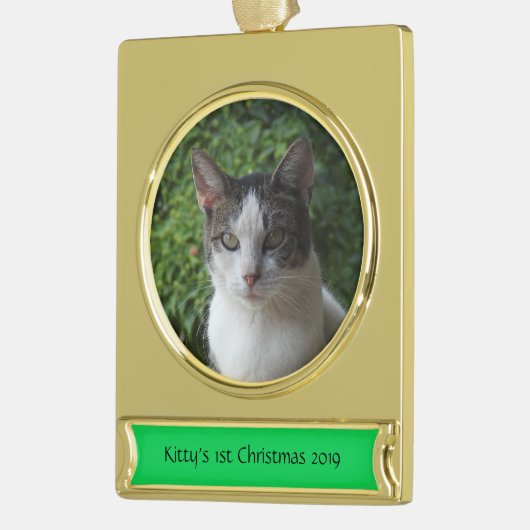 オリジナル写真オーナメント *お好きな画像/テキストを追加* ゴールドプレートバナーオーナメント (左)