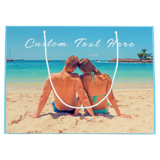 オリジナル写真ギフトバッグ - あなたのテキストでパーソナライズ ラージペーパーバッグ (正面)