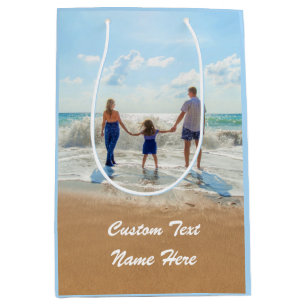 オリジナル写真ギフトバッグ - あなたの写真と名前のテキスト ミディアムペーパーバッグ