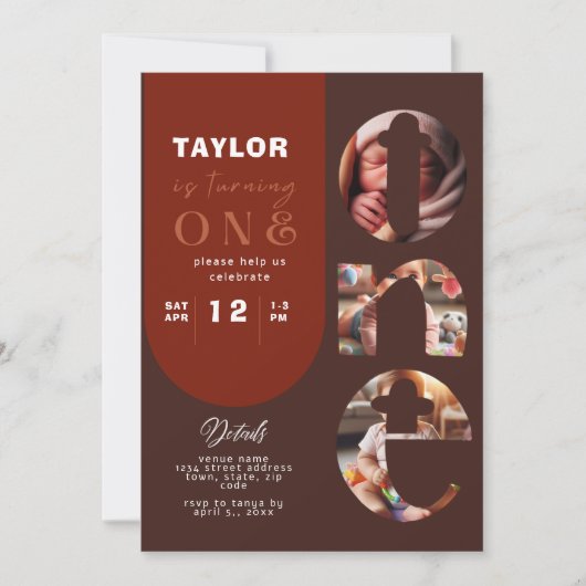 オリジナル写真コラージュ 1歳誕生日招待状 招待状 (正面)