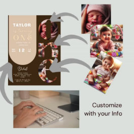 オリジナル写真コラージュ 1歳誕生日招待状 招待状