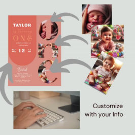 オリジナル写真コラージュ 1歳誕生日招待状 招待状