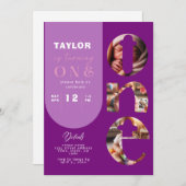 オリジナル写真コラージュ 1歳誕生日招待状 招待状 (正面/裏面)