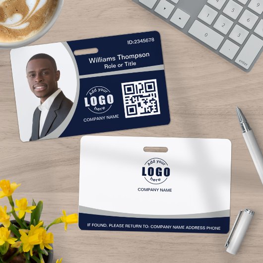 オリジナル写真ロゴQRコード従業員企業グレー バッジ