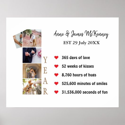 オリジナル写真番号フレーム 結婚1周年 ポスター (正面)
