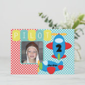 オリジナル写真飛行機パイロット誕生日招待状 招待状 (スタンド正面)
