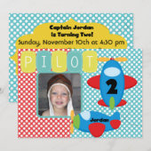 オリジナル写真飛行機パイロット誕生日招待状 招待状 (正面/裏面)