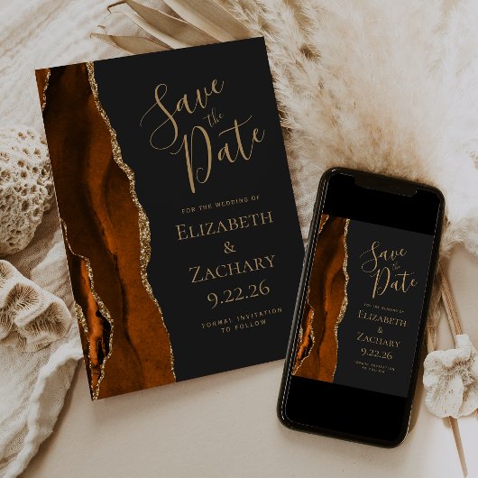 オリジナル写真 アゲート オレンジ色 ゴールド Save the Date 招待状