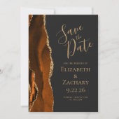 オリジナル写真 アゲート オレンジ色 ゴールド Save the Date 招待状 (正面)