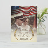 オリジナル写真 | アメリカ国旗 | 月桂の葉 ウェディング 招待状 (スタンド正面)