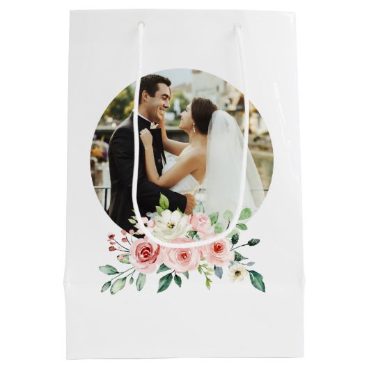 オリジナル写真 ウォーターカラー ピンクのバラ ギフトバッグ (裏面)