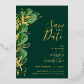 オリジナル写真 エメラルドグリーンとゴールド ユーカリ 箔招待状 (正面)