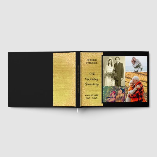 オリジナル写真 ゴールド 50周年 結婚記念日 ゲストブック (全面)