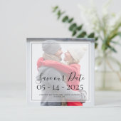 オリジナル写真 シンプル エレガント スクリプト Save the Date 招待状 (スタンド正面)