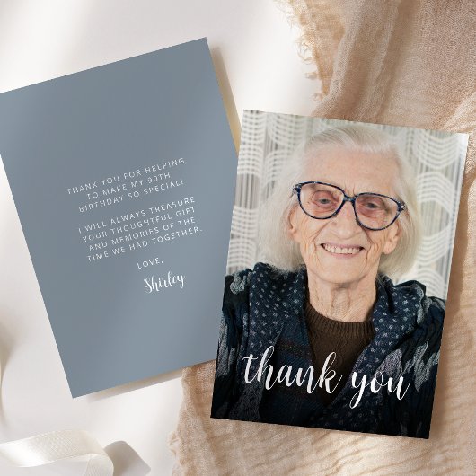 オリジナル写真 ダスティーブルー 90歳の誕生日パーティー サンキューカード