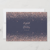 オリジナル写真 ダークブルー ローズゴールド グリッター 結婚式のお礼カード サンキューカード (裏面)