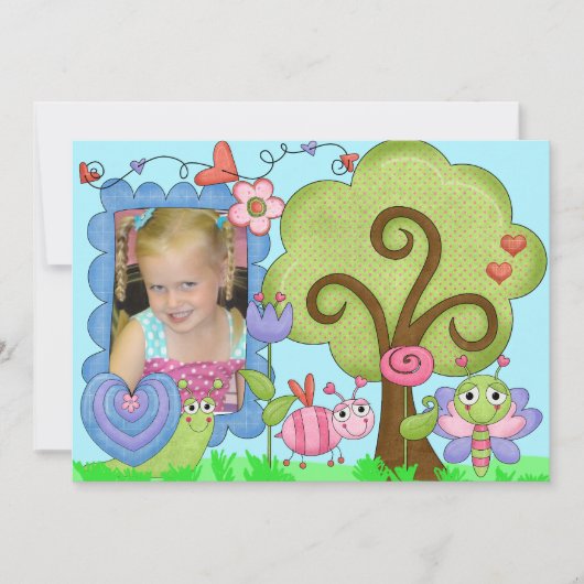 オリジナル写真 ファンシーな虫の誕生日招待状 招待状 (正面)