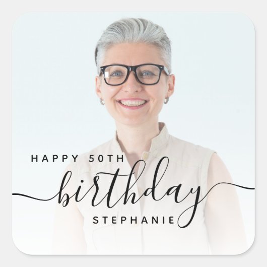 オリジナル写真 ブラックスクリプト 50歳の誕生日 スクエアシール (正面)