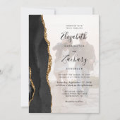 オリジナル写真 ブラック ゴールド アゲート ウェディング 招待状 (正面)