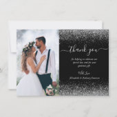 オリジナル写真 ブラック シルバー グリッター 結婚式のお礼カード サンキューカード (正面)