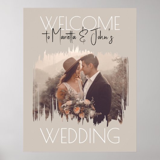 オリジナル写真 モダンなタウペ色の結婚式ウェルカムサイン ポスター (正面)