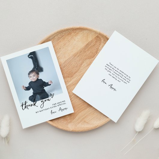 オリジナル写真 モダンな1歳の誕生日パーティー サンキューカード