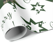 オリジナル写真 白と緑の星 メリークリスマス ラッピングペーパー (ロールコーナー)
