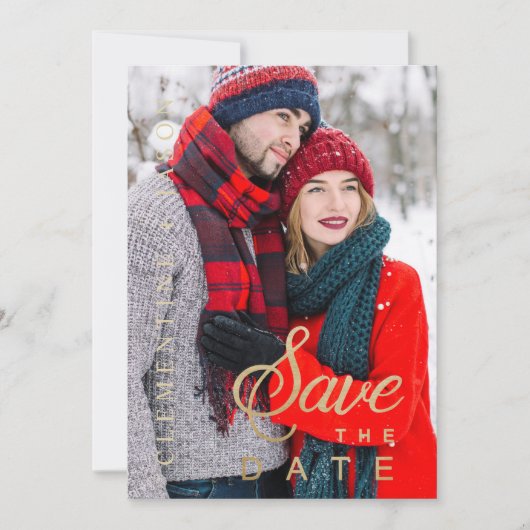 オリジナル写真 結婚式目前のカップル ファンシーな筆記体 (正面)