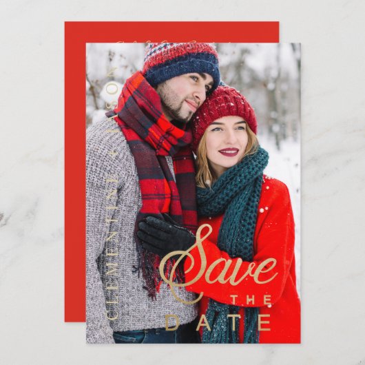 オリジナル写真 結婚式目前のカップル ファンシーな筆記体 (正面/裏面)