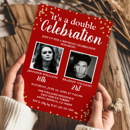 オリジナル写真 赤 ゴールド 誕生日 招待状