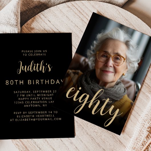オリジナル写真 80歳の誕生日パーティー 招待状