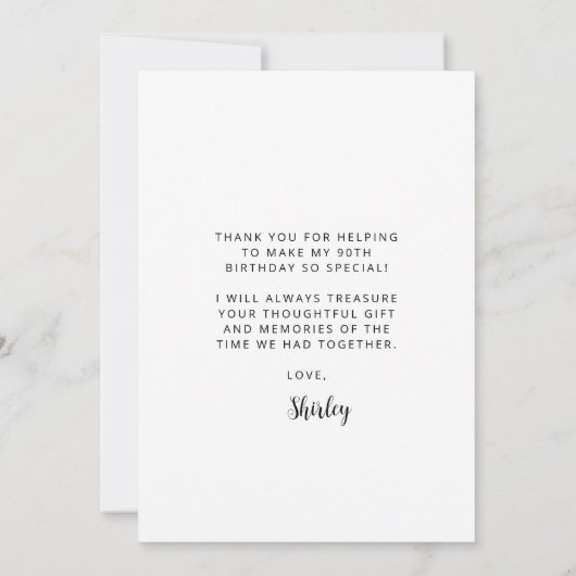 オリジナル写真 90歳誕生日パーティー ブラックスクリプト サンキューカード (裏面)