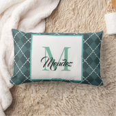 オリジナル刺繍のターコイズダイヤモンドチェックスロー枕 ランバークッション (ブランケット)