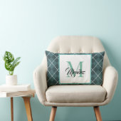 オリジナル刺繍のターコイズダイヤモンドチェックスロー枕 ランバークッション (椅子)