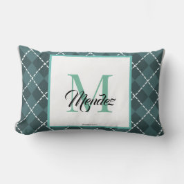 オリジナル刺繍のターコイズダイヤモンドチェックスロー枕 ランバークッション